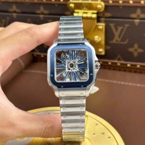 dong ho cartier santos che tac mat lo co vien xanh duong day kim loai 39 8.jpg
