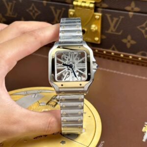 dong ho cartier santos rep cao cap mat lo co vien vang day kim loai 39 2.jpg