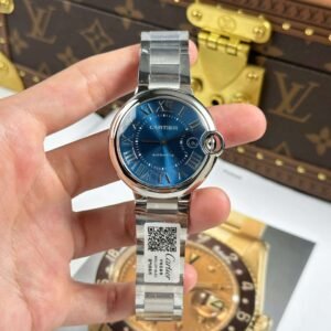dong ho cartier ballon bleu replica 11 mat xanh duong day kim loai xuong af 40mm 7.jpg