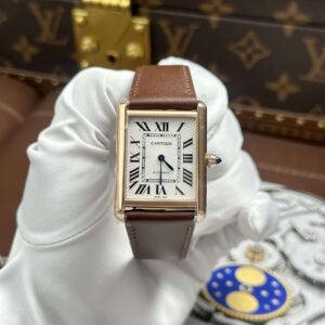dong ho cartier tank louis fake cao cap mat trang day da mau nau 27.8×38 9.jpg