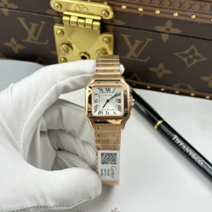 dong ho nu che tac cartier de santos small mat trang vo ma vang hong 27×34 1.jpg.webp